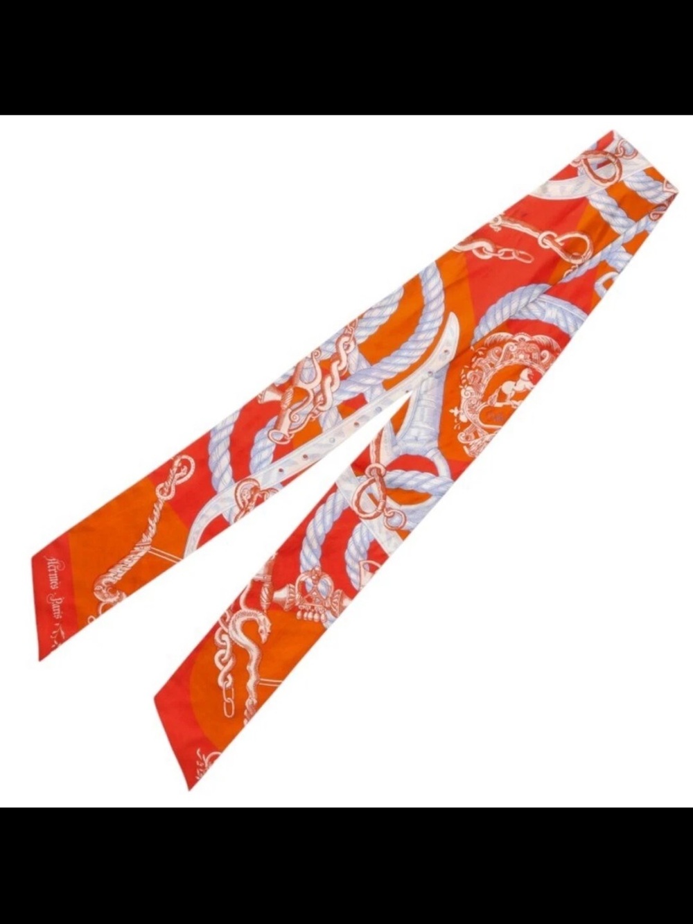 Hermes Orange/Bleu Della Cavalleria Silk Maxi Slim Twilly